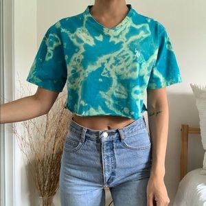 Teal US Polo Assn. Bleached Tie Dye Crop Top
